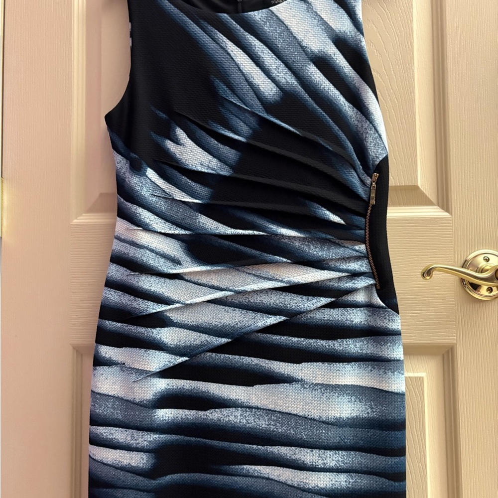 Ivanka Trump Black and Silver Ruched Wrap Mini Dress